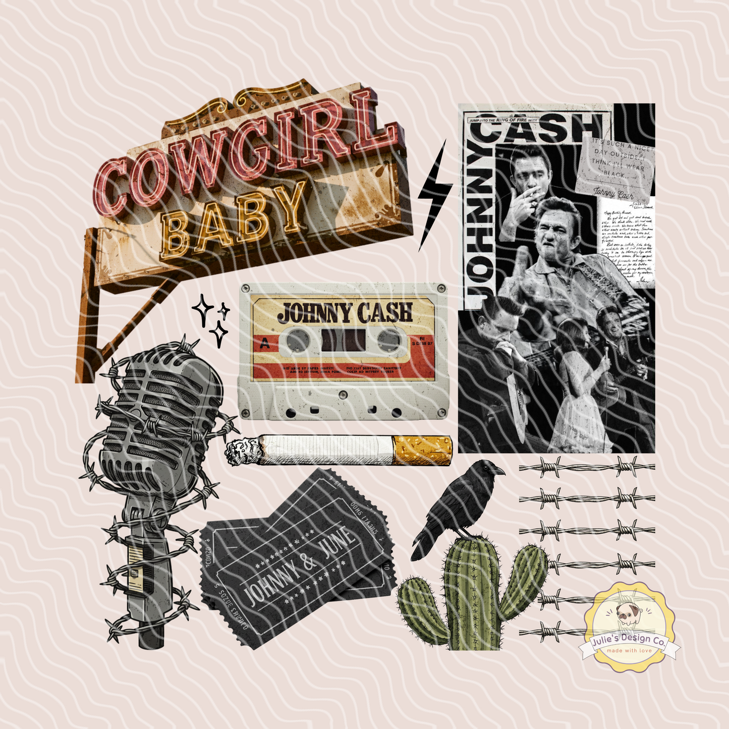 Johnny Cash Western - Individual DTF Transfer