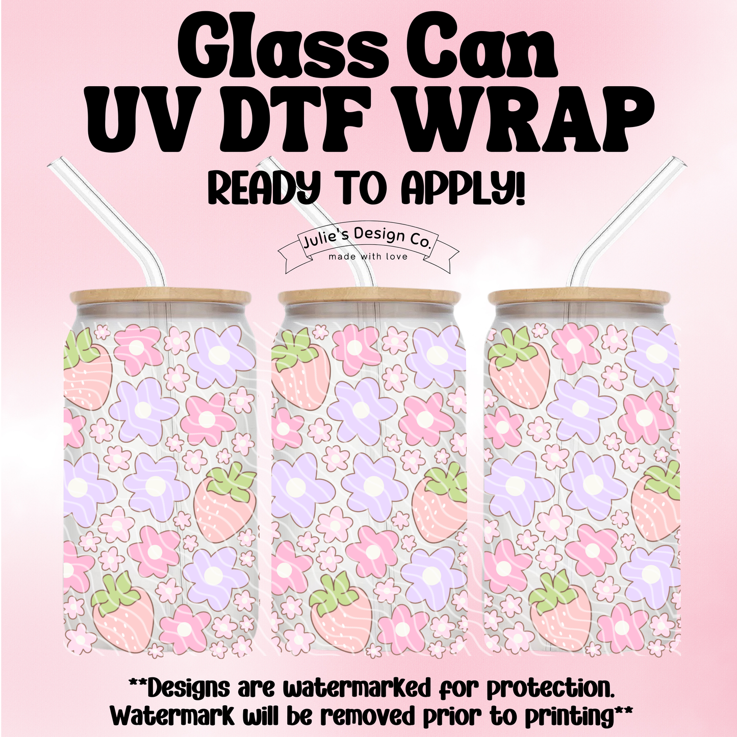 Strawberries & Flowers - UV DTF Wrap