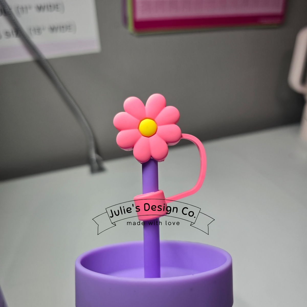 Pink Flower Straw Topper