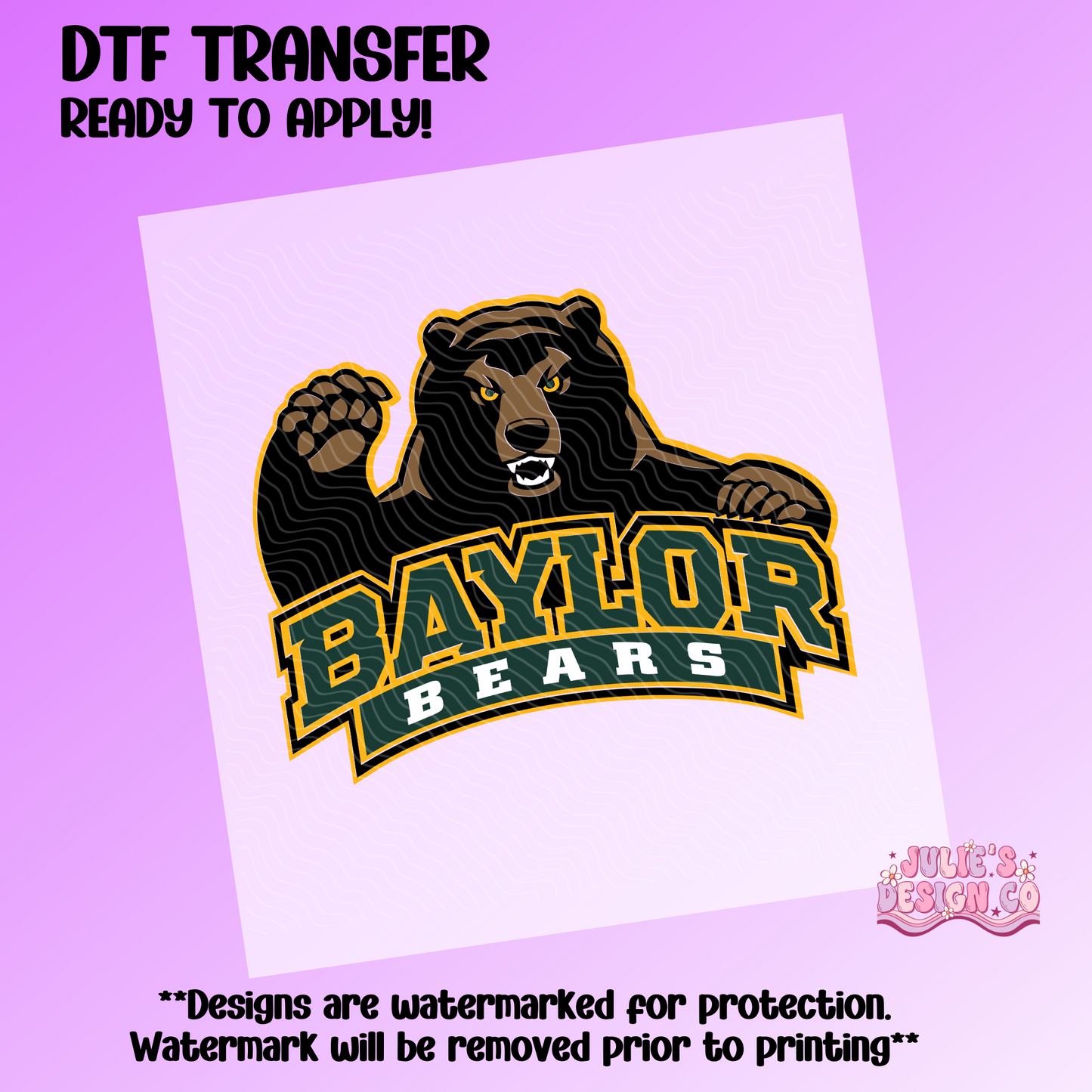 Baylor Bear 2 - Individual DTF Transfer