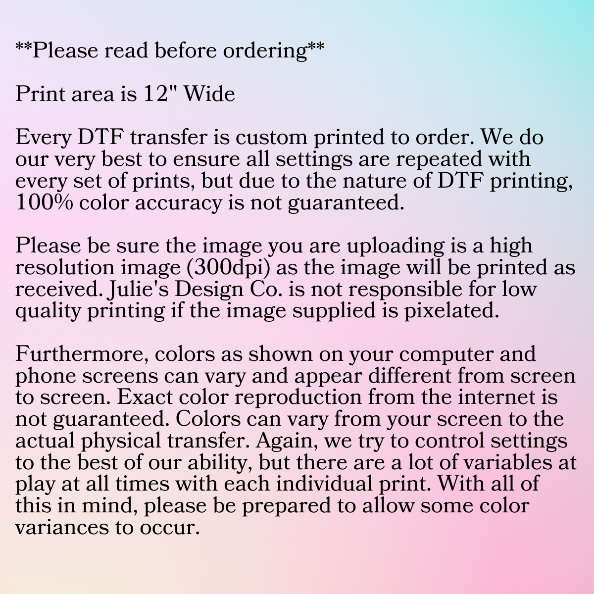 Custom 12" x 60" Gangsheet