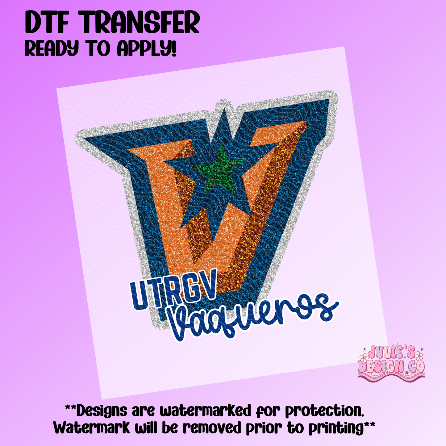 UTRGV 2 Faux Glitter - Individual DTF Transfer