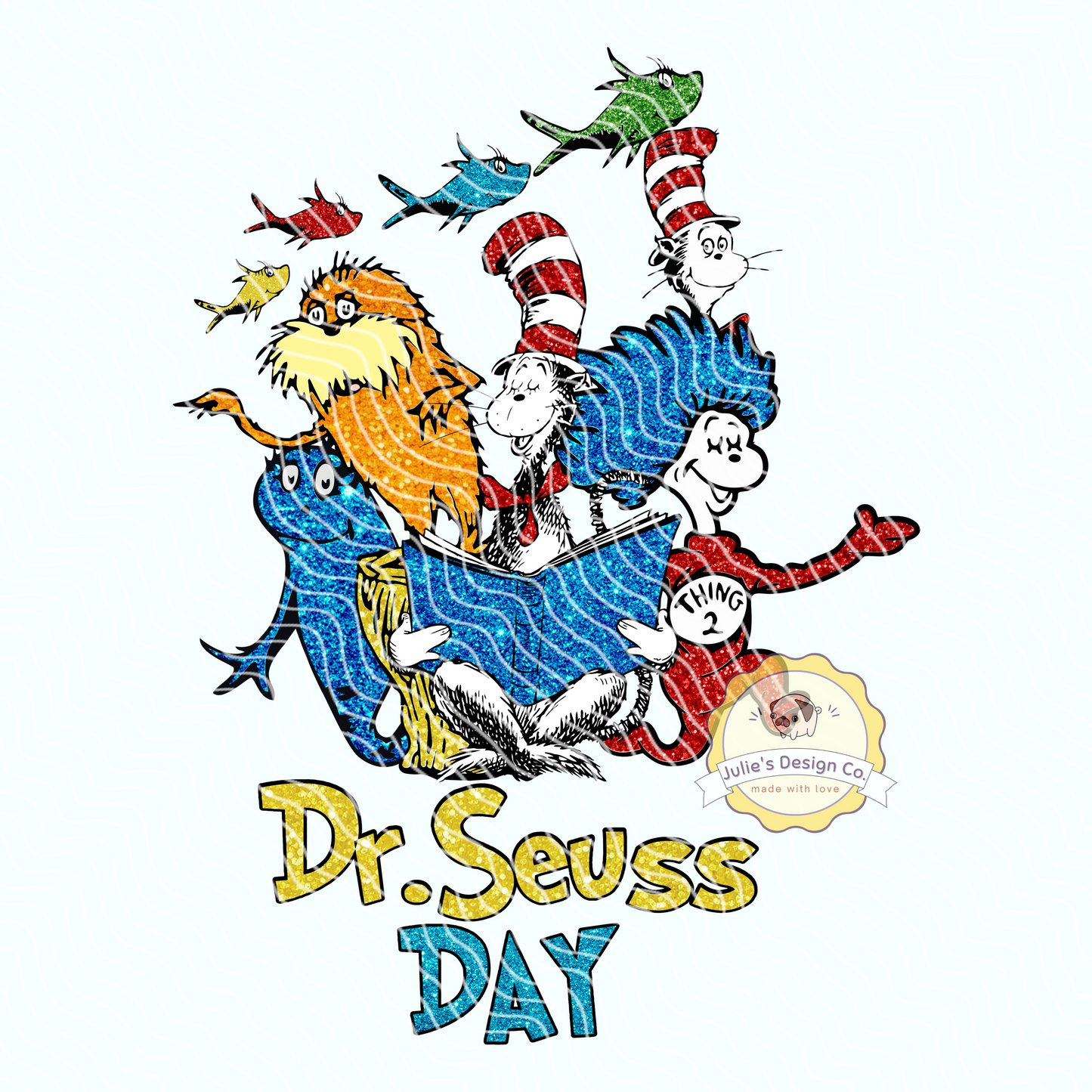 Dr Seuss day faux glitter - Individual DTF Transfer