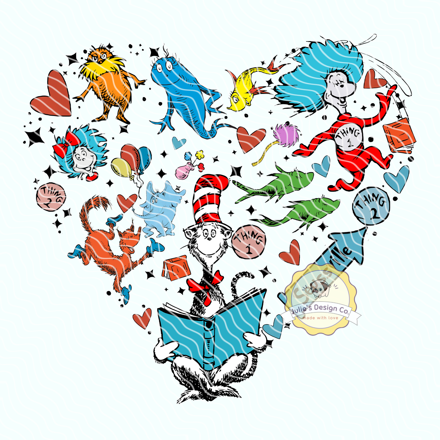 Dr Seuss Heart - Individual DTF Transfer