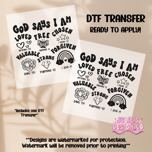 God says I am - Individual DTF Transfer