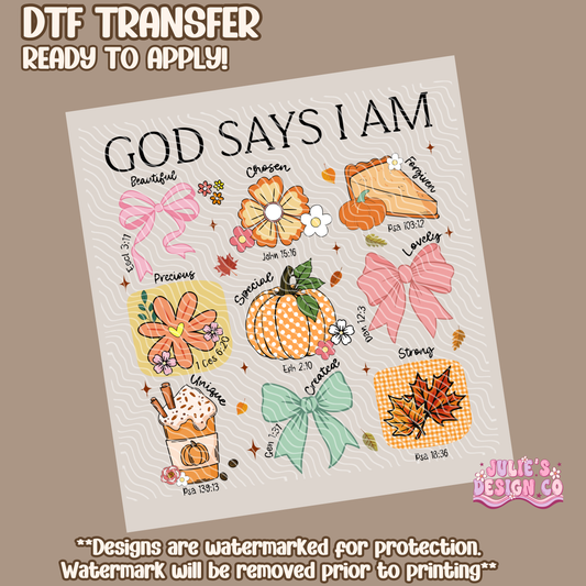 God says I am Fall - Individual DTF Transfer